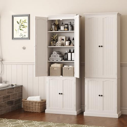 Function Home 182.9cm(72인치) 주방 식료품 저장실 캐비닛, 문과 조절 가능한 선반이 있는 높은 목재 보관 캐비닛, 주방 다이닝 룸 거실 욕실용 6단 독립형 찬장, 화이트 - color: 화이트., size: 24"Wx11.81"Dx72"H