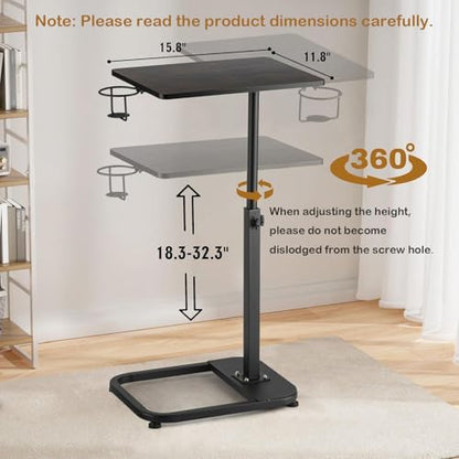 facka Adjustable C-Shaped TV Tray Table 18-32 Inch Height Couch Table | 15.8 x 11.8 Top, Metal Frame Side Table for Sofa, C Table, TV Dinner Tray Table, Laptop Snack Table for Small Spaces Brown - color: Brown