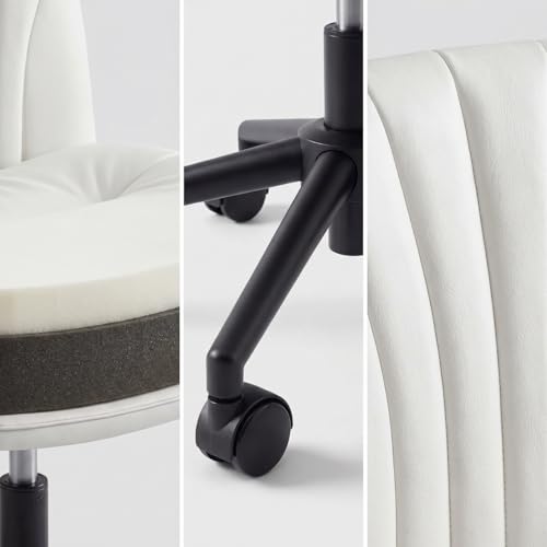 Marsail Criss Cross Office Chair with Wheels, Armless Wide Desk Chair for Active Sitting, PU Leather Cross Legged Chair for Home Office, Pet-Friendly & Easy Clean, Balance Beige - color: Balance Beige