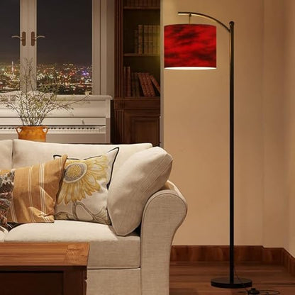 Arc Floor Lamp Black red Abstract Toned Fiery Effect Copy Space for Modern Tall Standing Lamp Dimmable with Remote Adjustable Drum Shade Footswitch for Living Room Bedroom Office - color: Multi1