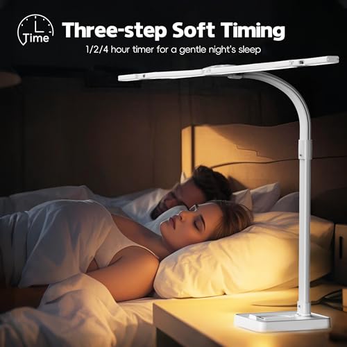 LED Desk Lamp for Home Office - 24W Bright Double Head Desk Light with Clamp Eye Caring Architect Task Light 25 Lighting Modes Adjustable Flexible Gooseneck Lamp (All White) - color: All White