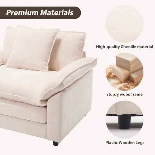 Oversized Chair with Ottoman, Comfy Chenille Accent Chair Large Upholstered Armchair with Extra Thick and Deep Seat Modern Lounge Chair for Living Room,Bedroom,Apartment - color: Beige, size: 1(chair+ottoman)
