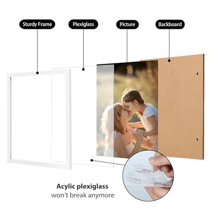 8.5x11 Picture Frame White Set of 9, Diploma Frame with Acrylic Plexiglass for Pictures, Certificate Degree Document Frame Tabletop and Wall Mounting Display - color: White, size: 8.5x11