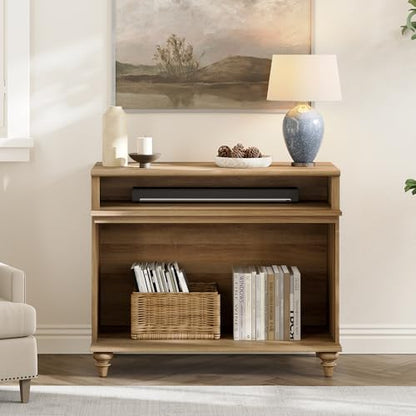 WAMPAT TV Stand for 43 Inch TV, Small Media Console Table Storage Cabinet for Living Room, Wood End Table with Storage Shelf, Oak