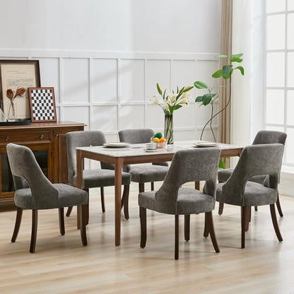 UVV Wooden Dining Chairs Set of 2, Mid Century Modern Upholstered Dining Room Chair Kitchen Chairs, Chenille Dinner Chair with Solid Wood Legs for Kitchen Dining Room, Dark Grey - color: Dark Grey, size: Set of 2