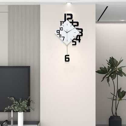 FLEBLE Wall Clock for Living Room Decor Kitchen Office Home Decor Gift | MDF & Metal Battery Operated Easy to Install Modern Decorative Art Analog Silent Non-Ticking Easy to Read - White 11.8x19.6in - size: Small