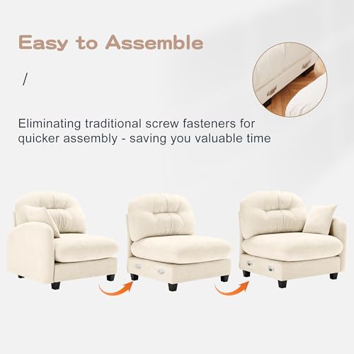 Modular Loveseat Sofa Mini Couch with Premium Chenille Fabric and Tufted Pleated Backrest Flexible Small Couch for Bedroom and Living Room Ergonomic 2-Seater Sofa for Adults and Compact Spaces (Beige) | Sturdy & Durable - color: Beige