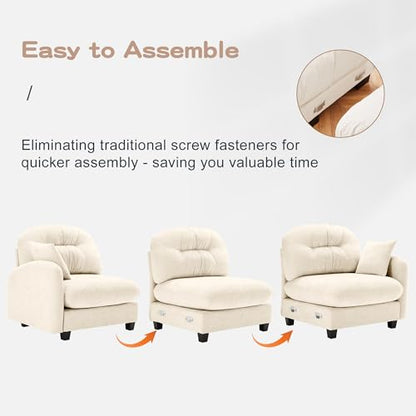 Modular Loveseat Sofa Mini Couch with Premium Chenille Fabric and Tufted Pleated Backrest Flexible Small Couch for Bedroom and Living Room Ergonomic 2-Seater Sofa for Adults and Compact Spaces (Beige) | Sturdy & Durable - color: Beige