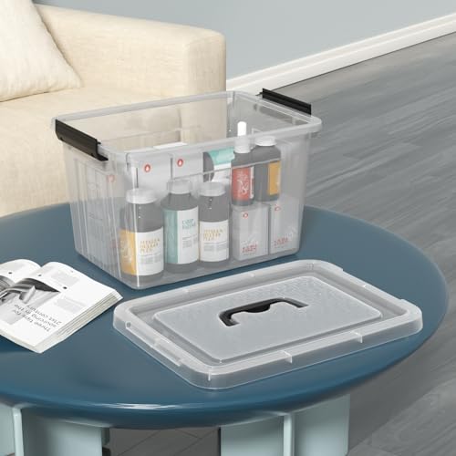 4-Pack Storage Bins with Latch Lids, Clear Plastic Storage Box, 18 L | BPA-Free, See-Through Organizing Solution, Latches, Convenient Top Handle, for Home Office Closet Use - size: 18 L