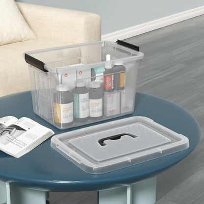 4-Pack Storage Bins with Latch Lids, Clear Plastic Storage Box, 18 L | BPA-Free, See-Through Organizing Solution, Latches, Convenient Top Handle, for Home Office Closet Use - size: 18 L