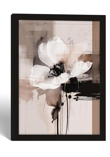 Framed Floral Wall Art Light Beige And Black Ink-Wash Style Flower Print Poster Painting Picture Gallery Style Canvas Print Living Room Bedroom Wall Decoration 12x16 Inches - color: ink-wash flowers, size: 12x16in