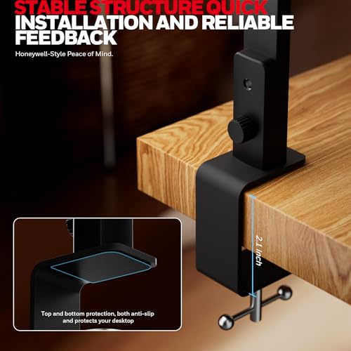 Honeywell Wide Desk Lamp with Clamp for Dual Monitors, 22W Full-Spectrum Eye-Caring LED Desk Lamp for Home Office, 3-Section Adjustable Architect Light for Large Desk, Stepless Dimming, 3000K-5700K