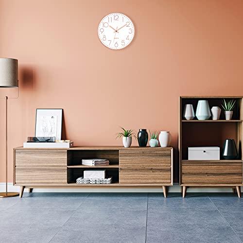 Foxtop 12" Modern Wall Clock Silent Battery Operated Rose Gold Clock | Non Ticking, Quartz, Round, Analog, Easy to Read, Bedroom, Kitchen, Living Room, Office - color: Rose Gold, size: 12 Inch Quartz