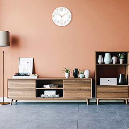 Foxtop 12" Modern Wall Clock Silent Battery Operated Rose Gold Clock | Non Ticking, Quartz, Round, Analog, Easy to Read, Bedroom, Kitchen, Living Room, Office - color: Rose Gold, size: 12 Inch Quartz