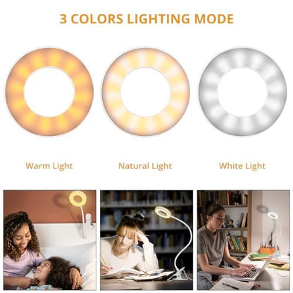 Woputne Desk Lamp Clip on Desk Reading Lights for Books in Bed (White) | With 5V 2A Adapter, 10 Dimmable Brightness 3 Modes, Clip on Light for Reading Home Office,Bed Headboard, Craft - size: White-1 Piece-Standard-With Adapter