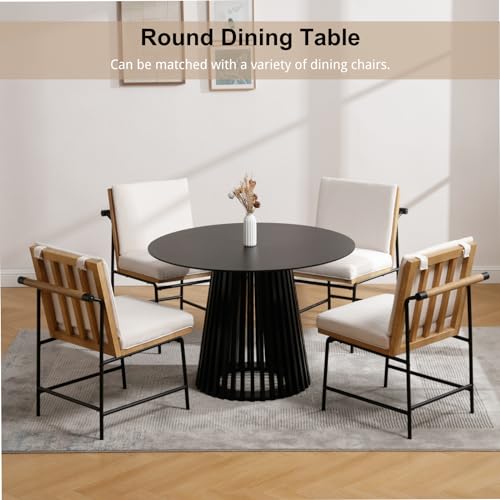 HEAH-YO Round Dining Table Set of 1, Modern Kitchen Table with Solid Wood Stripes, 43 Inch Wood Dinner Table for Kitchen Dining Room, Black - color: Black