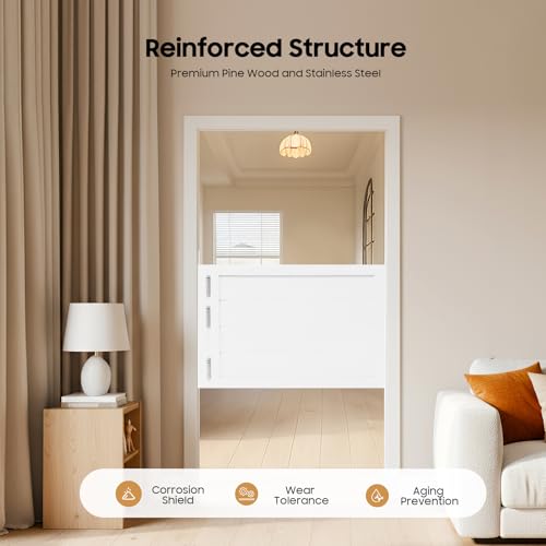Room Divider Door White | Black Space Saving Sliding Partition Door for Doorways | Farmhouse Style Half Door w/Pull Rope | No-Drill Interior Door for Home Office & Studio (White, 35.4x23.6in) - color: White, size: 35.4x23.6in