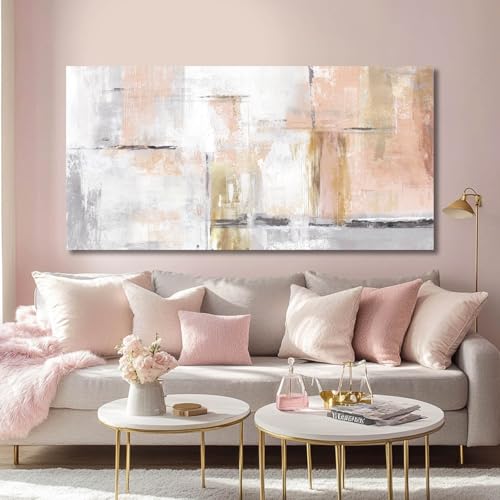 골드 추상 벽 아트 장식 미니멀리스트 유화 61cm x 121.9cm(24 x 48인치) 캔버스 벽 아트 거실용 모던 프레임 사진 벽 홈 오피스 여성용 바로 걸 수 있음 - color: 핑크, size: 48"L x 24"W