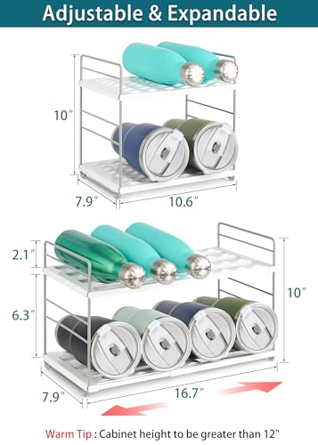 Water Bottle Organizer For Cabinet, Adjustable Tumbler Storage, Expandable Water Bottle Holder For Kitchen Organization, 2 Tier Cup Organizer For Sports Flask Insulated Travel Mug Fridge, White - size: 2 Tier-7