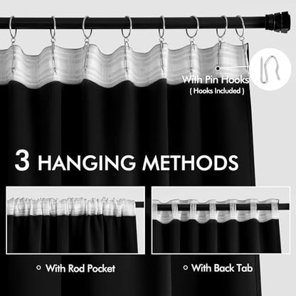 MIULEE Black Back Tab Blackout Curtains 52x54 Inch Length 2 Panels Set | Rod Pocket Pinch Pleated, Thermal Insulated, Room Darkening, Light Blocking Drape, Halloween Curtains for Living Room Bedroom - color: Black, size: 52"W x 54"L (Pack of 2)