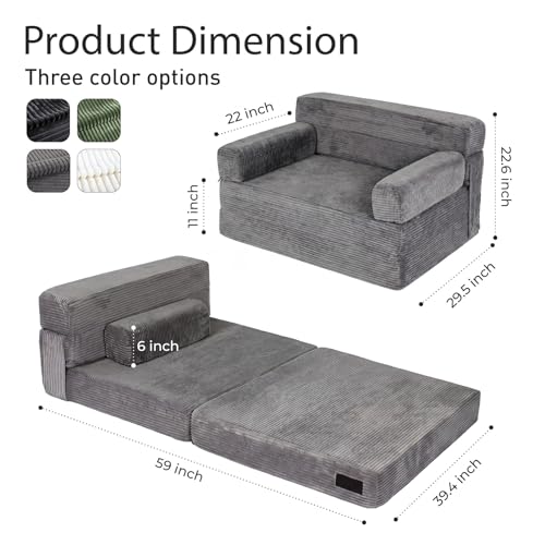 YEPDIN Folding Sofa Bed,Convertible Sofa Bed with Armrest Foldable Sleeper Chair, Portable Folding 4-in-1 Floor Sofa with Convertible Lounge Chair for Living Room,Bedroom,Washable Cover,Grey Single - color: Grey