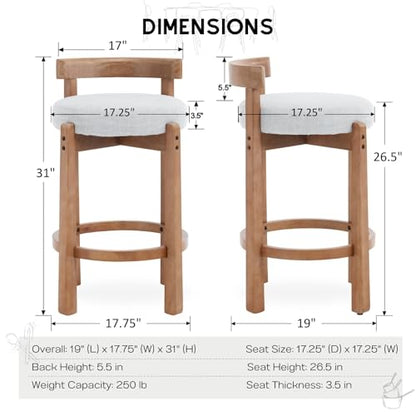 HEAH-YO Mid Century Modern Bar Stools Set of 2, 26.5" Counter Stools with Back, Farmhouse Linen Upholstered Barstools with Solid Wood Legs Bar Chairs for Kitchen Island Dining Room, Light Grey - color: 26.5" Light Grey Linen, size: Counter Height - Set of