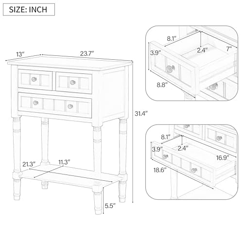 Knocbel Narrow Console Table with 3 Storage Drawers and Bottom Shelf, Entryway Hallway Foyer Slim Sofa Table for Small Spaces, Easy Assembly (Beige) - color: Beige