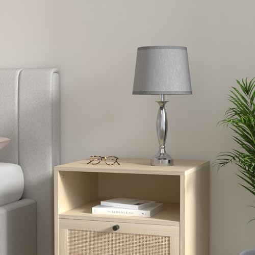 Bedroom Lamps for Nightstand, 3 Way Dimmable Silver Bedside Lamps with USB | Touch, USB C+A Ports, Bulb Included, Gray Shade, Silver, Chrome, Bed Side lamps for Night Stands, Living Room - color: A. Grey Shade and Nickel Base, size: 22.5in Touch Control