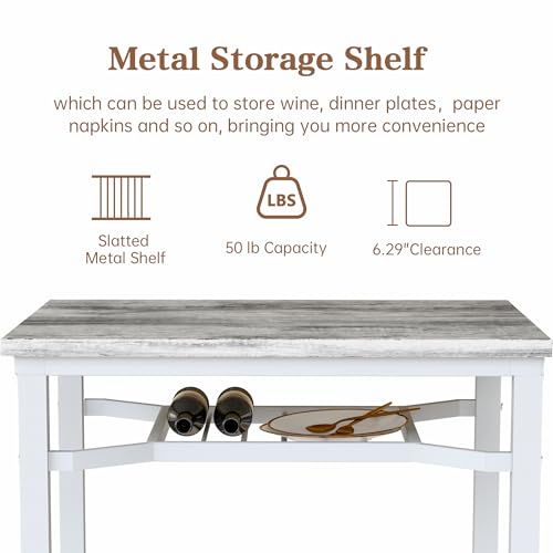 Hooseng 3 Piece Bar Table and Chairs Set, Counter Height Small Dining Table with 2 Bar Stools, Farmhouse Square Kitchen Table with Storage for Bistro, Pub, Small Space - color: Grey