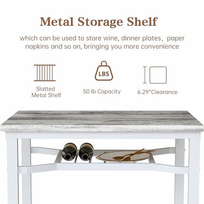 Hooseng 3 Piece Bar Table and Chairs Set, Counter Height Small Dining Table with 2 Bar Stools, Farmhouse Square Kitchen Table with Storage for Bistro, Pub, Small Space - color: Grey