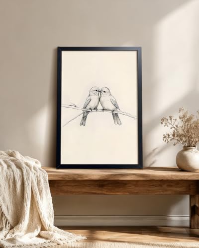 Minimalist Bird Line Wall Art, Love Birds Canvas Framed Poster Painting Print Picture, Black and White Sketch Art Decor, Vintage Romantic Couple Birds Wall Decor for Bedroom Living Room Home 16x24 Inch - color: A-Little Bird, size: 24"L x 16"W