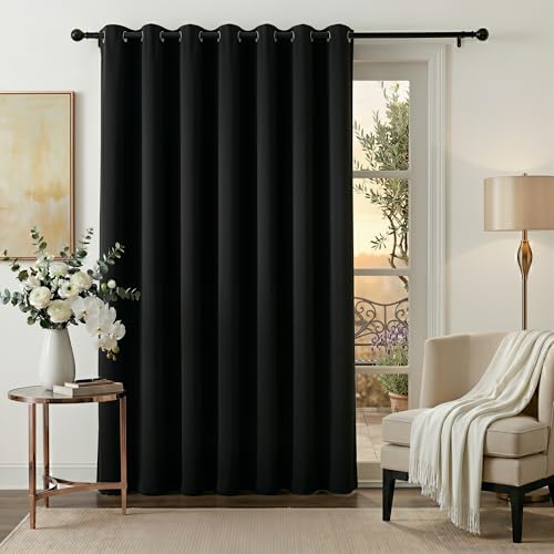 RYB HOME Blackout Room Divider Curtain for Sliding Glass Doors, Privacy | Thermal Insulated, for Living Room/Bedroom, Extra Wide Window Treatment, Room Divider Drape, Black, W100 x L95, 1 Panel - color: Black, size: 100"W x 95"L (Pack of 1)