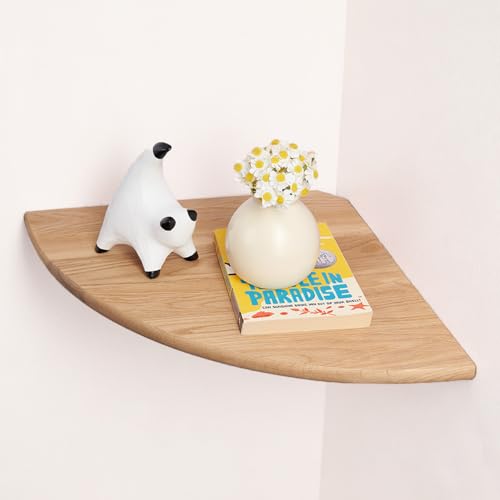 Gieanoo Corner Floating Shelf 16inch Solid Oak Wood Floating Corner Shelf with Wire Hole Corner Wall Mount Storage Display Shelves for Living Room Bedroom Bathroom Kitchen - color: Natural, size: 16in 1-Pack