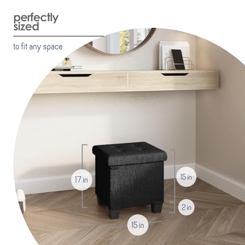 Storage Ottoman Cube with Small Bin, 15-in Square Ottoman with Storage for Living Room and Bedroom, Small Ottomans Foot Rest, Fabric Foot Stools Ottomans Max 330lbs, Black - color: 04 - Black