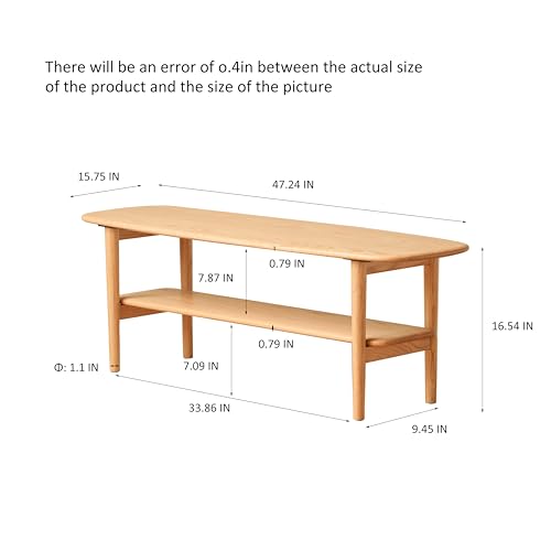 KEIKI 100% Solid Wood Coffee Table, Center Table, Modern Coffee Table with 2-Tier Storage Shelves for Living Room and Small Spacee