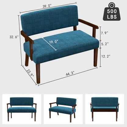Accent Chair 2 Seat, Upholstered Reading Leisure Chair, Bench with Solid Wood Frame for Dining, Reading,Waiting Rooms (Blue) - color: Blue, size: Bench