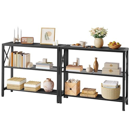 Hoctieon Set of 2 Industrial Console Table, 3 Tier Entryway Table, Metal Frame, Sofa Table with Shelf, Hallway Table, Entrance Table for Entryway, Living Room, Foyer, Hallway, Black - color: Black, size: 2 Pack