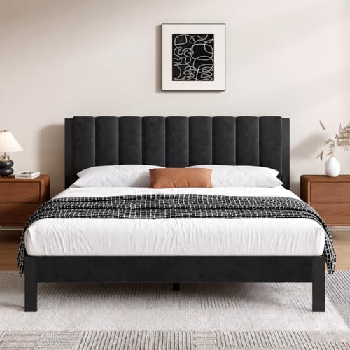 Novilla Twin Bed Frames with Piano Keys Headboard and Footboard, Metal Platform Bed Frame Twin Size, No Box Spring Needed, Easy Assembly, Steel Slats Support, Velvet Black - color: Black, size: Twin