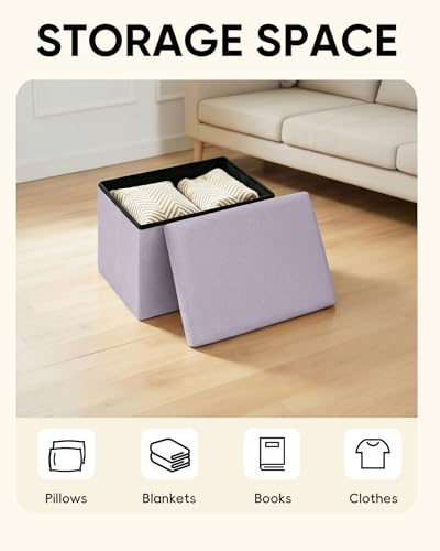 PINPLUS Flat Top Folding Linen Storage Ottoman 16.5", 36L Collapsible Storage Cube with Lid, 250 lbs Load Capacity, Fabric Foot Rest Seat for Living Room, Bedroom, Closet,Light Purple - color: Light Purple