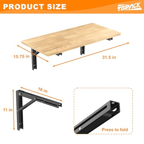 TORACK Heavy Duty Wall Mounted Folding Workbench, Space-Saving Collapsible Wall Table/Desk for Garage Workshop, Holds Up to 150 lbs(Board Size: 31.5 x 15.75 in) - size: 31.5x15.75 inch