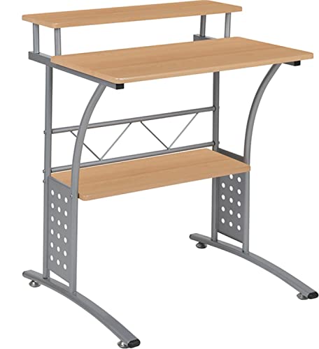 Flash Furniture Clifton Maple Computer Desk with Top and Lower Storage Shelves 28 Inch - color: Maple, size: 28 Inch