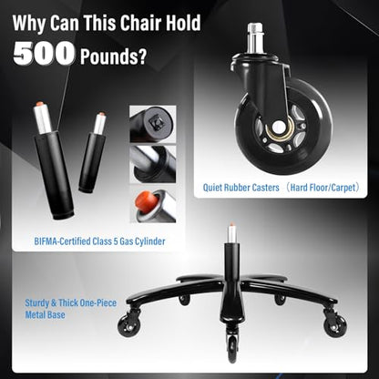 500lbs Big and Tall Office Chair - Heavy Duty Mesh Ergonomic Desk Chair with Headrest, High Back Computer Chair - Flip-up Armrests, Wide Thick Seat Cushion, Quiet Wheels, Black - color: Black With Headrest