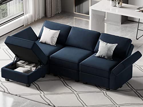 Belffin Convertible Sectional Sofa with Chaise Velvet L Shaped Sofa Couch Modular Sectional Sofa with Storage Blue - color: Blue, size: L Shape Sofa
