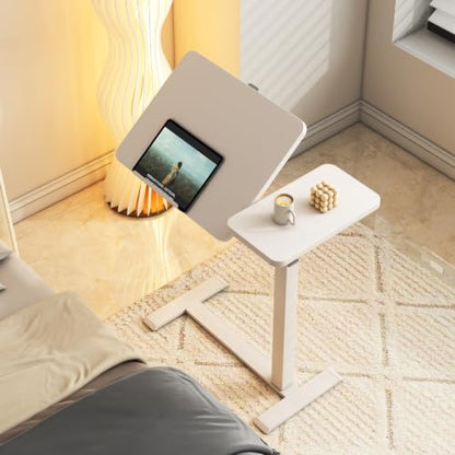 KEIKI Height Adjustable Rolling Laptop Desk, Portable Mobile Standing Workstation with Tiltable Top for Home Office Classroom, Beige - color: Beige