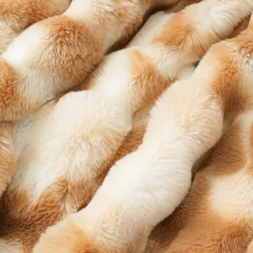 Faux Fur Throw Blanket, Ultra Soft Fuzzy Plush Bubble Blanket for Couch, Bed & Living Room, 60"x80", Tie-dye Khaki - color: Tie-dye Khaki, size: 60" x 80"