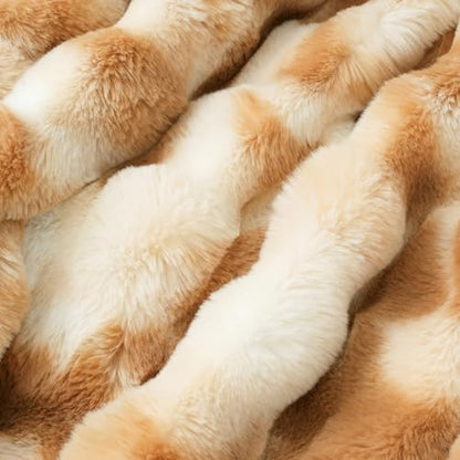 Faux Fur Throw Blanket, Ultra Soft Fuzzy Plush Bubble Blanket for Couch, Bed & Living Room, 60"x80", Tie-dye Khaki - color: Tie-dye Khaki, size: 60" x 80"