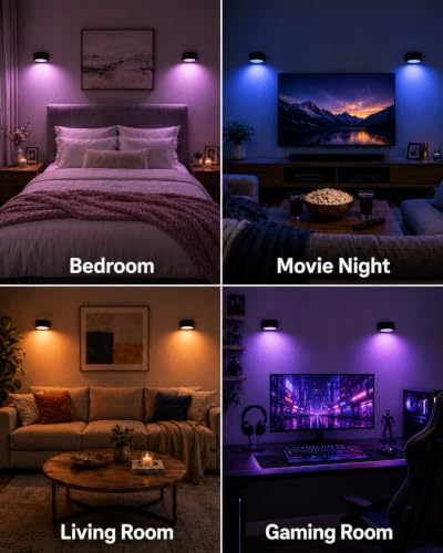 LED Wall Mounted Lights, Rechargeable Wall Sconces, 3 Color Temps, Remote & Touch, 360° Rotating and Dimmable for Bedroom, Bedside & Reading (Black-RGB, 2 Pack) - color: Black-RGB