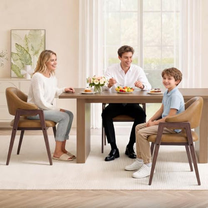 MALOL Wooden Dining Chairs Set of 6, Faux Leather, Curved Open Back, Brown - color: Brown, size: Set of 6