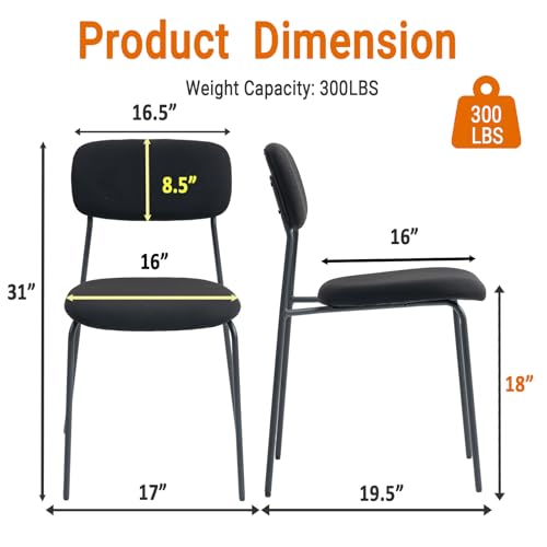 Sidanli Stackable Waiting Room Chairs, Armless Upholstered Guest Chairs Set of 4 with Comfotable Cushion for Conference Reception Break Room Lobby, Black - color: Black