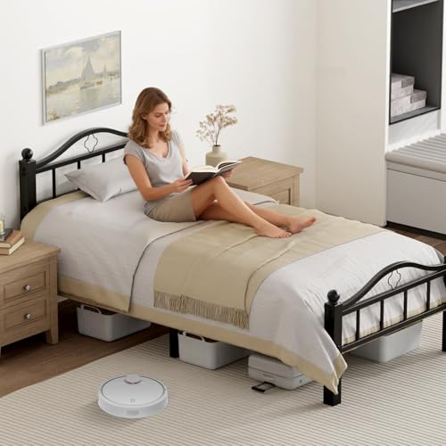 Metal Twin Bed Frame with Headboard | Noise-Free Design, 12” Underbed Storage, Heavy Duty with Headboard, No Box Spring Needed, Tool-Free Assembly - color: Twin -Black